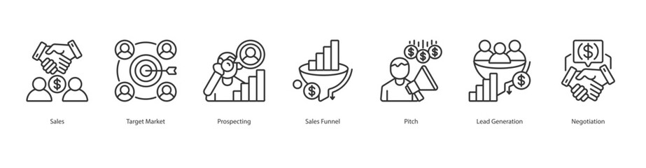 Sales Process banner web icon sheet vector illustration concept with icon of  sales, target market, prospecting, sales funnel, pitch, lead generation, negotiation