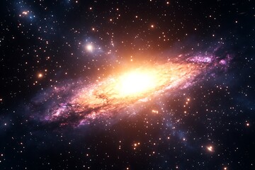Fototapeta premium Vibrant cosmic spiral showcasing galactic core in nebula starscape