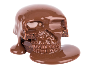 Melted Chocolate Skull on Transparent Background