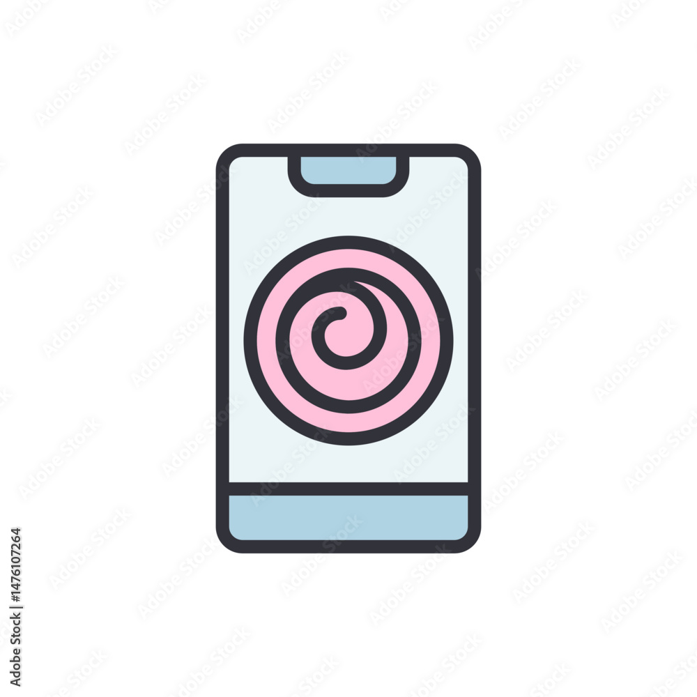 Poster stylized smartphone displaying a captivating pink swirl animation