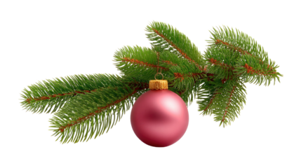 Festive Ornament on Fir: A single, elegant pink ornament hangs gracefully on a vibrant green fir branch, evoking feelings of joy, and anticipation in a clean, seasonal still life.