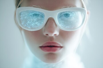 Close-up portrait of a young woman wearing futuristic glasses. © Ponyo