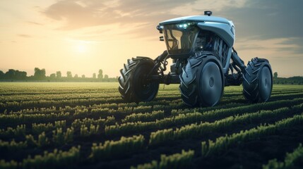 Obraz premium Modern agricultural equipment technology modern tractor to help farmer in field. AI generated image