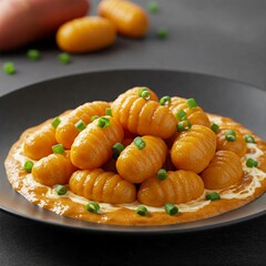 Korean Sweet Potato Gnocchi with Doenjang Cream Sauce and Scallions 