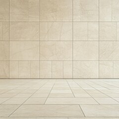 Beige tile floor and wall; clean, minimalist design