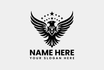 Obraz premium Monochrome Eagle and Stars Vector Logo Illustration. Minimalist Symbolic Art