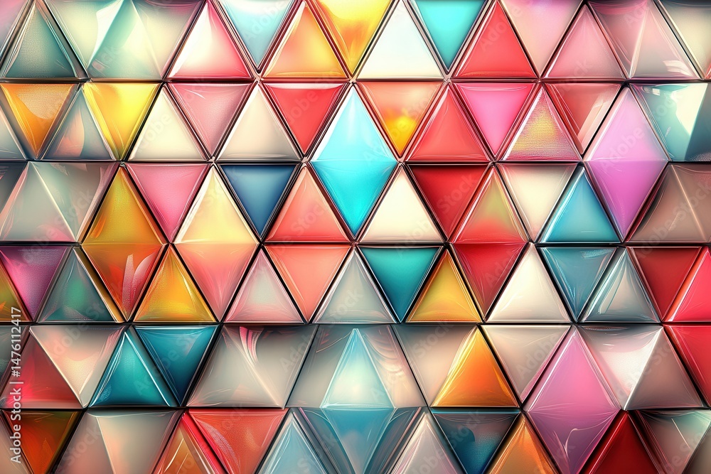 Poster colorful geometric pattern of shiny triangles creating a vibrant abstract design