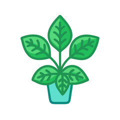Potted plant illustration with green leaves against black background