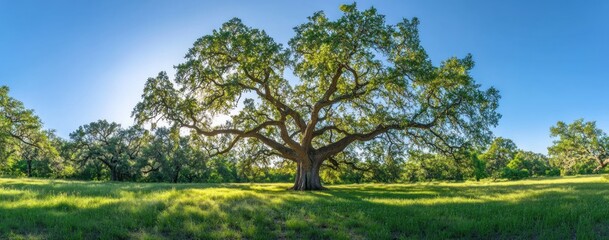 Obraz premium Majestic Live Oak Tree in a Sunny Meadow