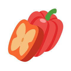 Vivid red bell pepper halves, vector illustration, black background