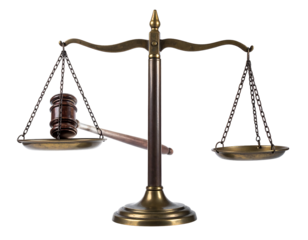 Brass Scales of Justice and Gavel on Transparent Background