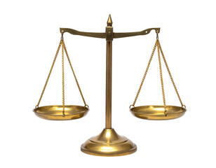 Golden Brass Scales of Justice on Transparent Background