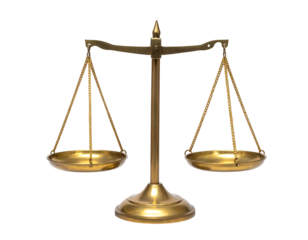 Golden Brass Scales of Justice on Transparent Background