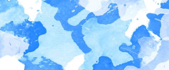 Vector abstract blue and white splashed watercolor texture hand drawing graphic design.