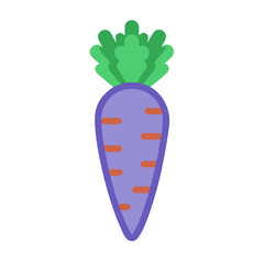 Flat design illustration of a purple carrot on black
