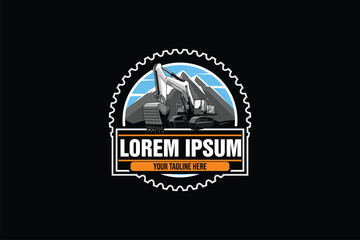 Excavator heavy machine vector image badge logo design template