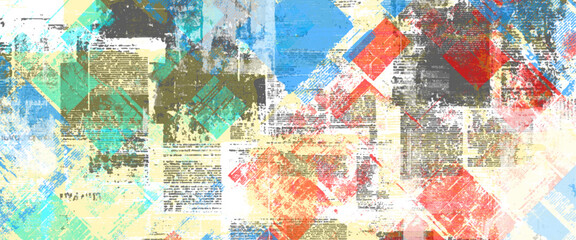 Fototapeta premium Vector newspaper paper grunge vintage colorful poster with the words
