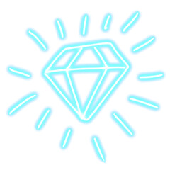 Neon hand drawn diamond icon vector with glowing blue lines and shine marks. Ideal for luxury branding, fashion, jewelry store ads, sparkle graphics, premium designs, and digital highlights.