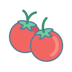 Two fresh tomatoes, clean flat illustration on black backdrop