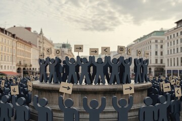 Obraz premium Flat Pictogram Protest – Symbolic Demonstration in Real Urban Square