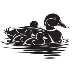 Black and silhouettes of a duck family with a duck Vector Black silhouette. with white background