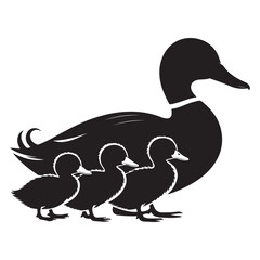 Black and silhouettes of a duck family with a duck Vector Black silhouette. with white background