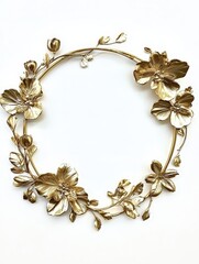 Gold decorative floral border frame framing element on white background