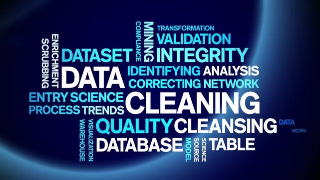 Data Cleaning animated word cloud;text design animation tag kinetic typography seamless loop.