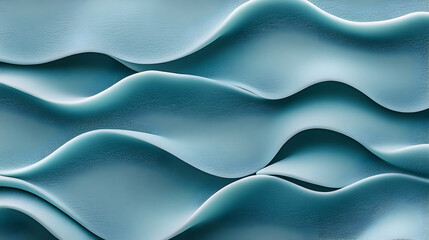 Obraz premium Abstract teal waves, undulating textured surface, 3D rendered design, calming background, modern minimalist pattern.