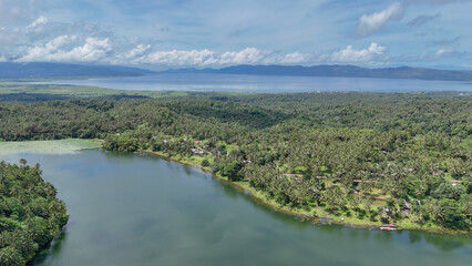 Obraz premium Aerial Panorama of Lake Mahucdam and Lake Mainit in Northern Mindanao