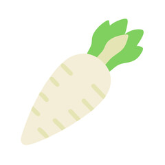 Flat style daikon radish illustration on black background