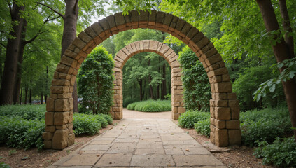 Luxurious Stone Arch Garden Path Leading to a Serene Oasis – Elegant Nature Walk, Romantic Gateway, Tranquil Escape, Perfect for Relaxation & Meditation