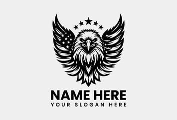 Detailed Eagle and Stars Silhouette Vector Logo Classic Patriotic Motif