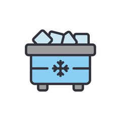 Cute Blue Ice Chest Filled With Ice Cubes Isolated On White