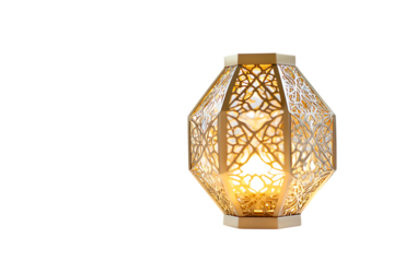 Elegant Gold Lantern with Intricate Cutout Design on Transparent Background