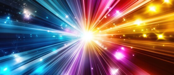 Fototapeta premium Abstract Light Burst Radiating Colorful Energy Rays from Center Point Perspective for Backgrounds and Designs