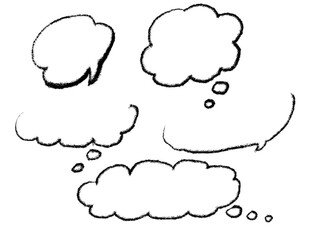 手描きあしらいセット　ふきだし　モノクロ　クレヨン