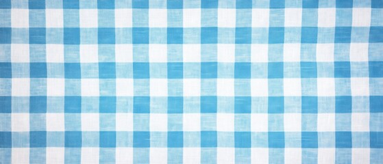 Classic Blue and White Gingham Fabric Pattern Overhead Shot for Picnic or Kitchen Scene Background Texture