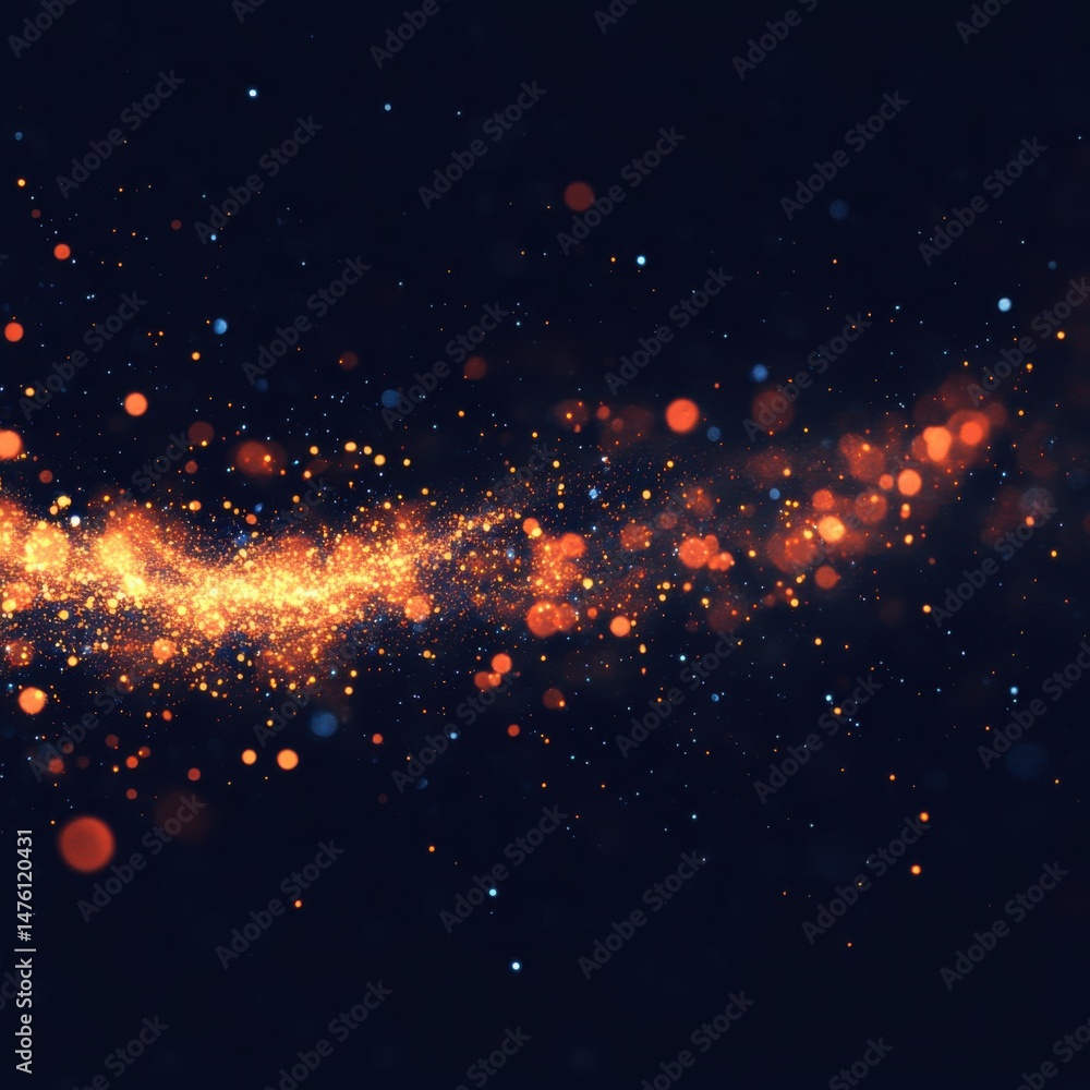 Poster abstract glowing particles in dark space creating a magical effect with bokeh lights and blurred mot