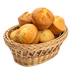 Golden Cornbread Muffins in a Rustic Woven Basket
