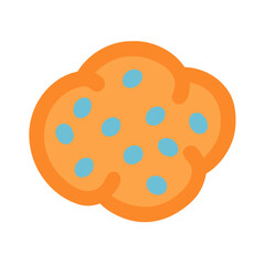 Simple orange cookie illustration with blue sprinkles on black