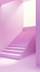 Ascending staircase in minimalist style with pastel pink color palette and bright light source for abstract background