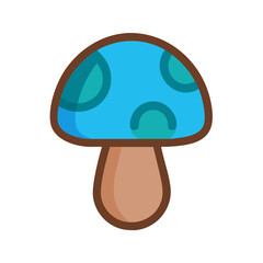 Isolated cartoon mushroom with blue cap and brown stem