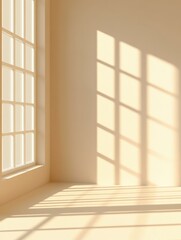 Fototapeta premium Empty Room Corner with Window Casting Light and Shadow on Wall and Floor Minimalist Interior Design Architecture Studio Shot