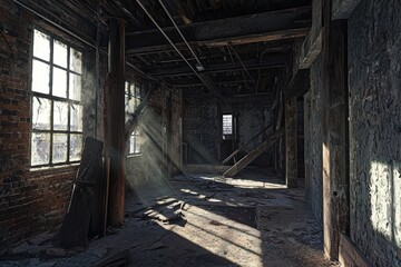 Abandoned mill interior slung derelict forsaken outcast