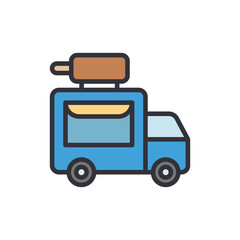 Obraz premium Colorful Illustration Of A Blue Food Truck With An Ice Cream Bar