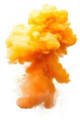 Dynamic Burst of Yellow Orange Powder Exploding in Mid Air Studio Shot on White Background Abstract Art