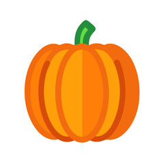 Flat illustration of orange pumpkin with green stem on black