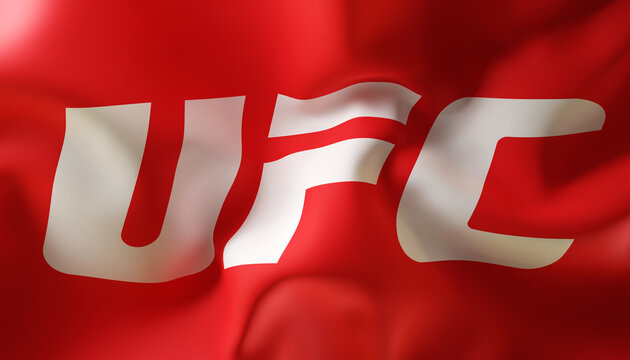 Waving flag with Ultimate Fighting Championship (UFC) logo. Astana, Kazakhstan - May 12, 2025
