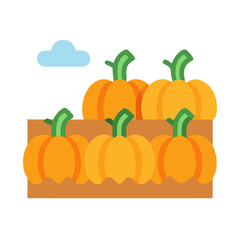 Stylized pumpkin patch illustration with sky blue cloud